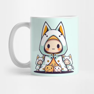 Kawaii Cat Wizard with Kitty Creatures - Cute Anime Art Mug